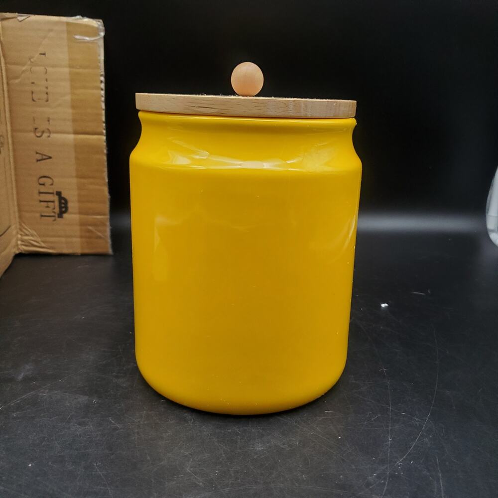 SWEEJAR Yellow Ceramic Kitchen Storage Canister Wood Lid Airtight 50oz Jar